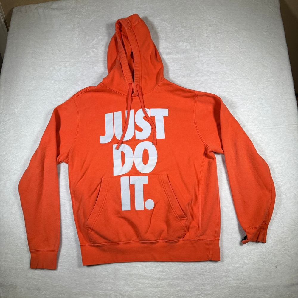 Nike Just Do It Orange Hoodie Sweatshirt‎ Pullover Athletic Mens Medium